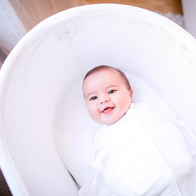 Happiest Baby SNOO Sleep Sack - 100% Organic Cotton Baby Swaddle Blanket - Doctor Designed Promotes Healthy Hip Development (White, Large)