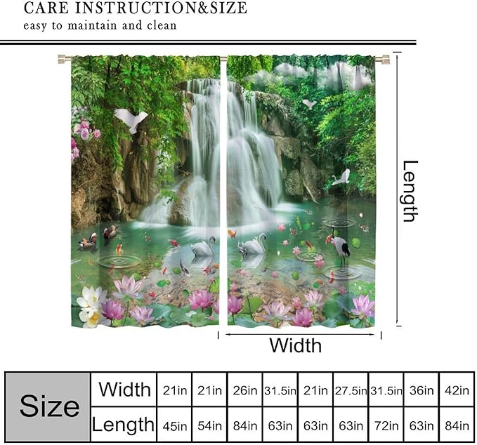 Scenery Waterfall Blackout Curtains, China Country Landscapes Nature Pattern Window Drapes, for Bedroom Living Room 42" W X 54" L