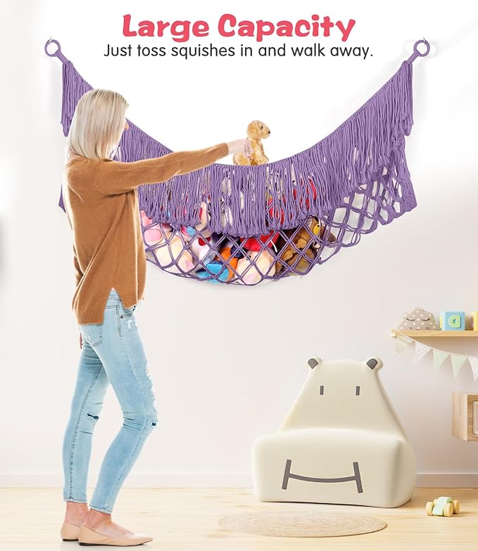 Stuffed Animal Hammock - Extra Large 63'' Long, Stuffed Animal Storage, stuffed animal Holder net, Toy Hammock Large, Toy Storage Hanging Organizer - Lavender