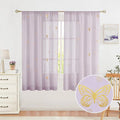 Jubilantex Butterfly Sheer Curtain Panels for Baby Girls Bedroom, Toddler Gold Print Linen Rod Pocket Voile Drapes 63 Inch for Kids Room Living Room, Lavender/Lilac Purple, 2 Panels