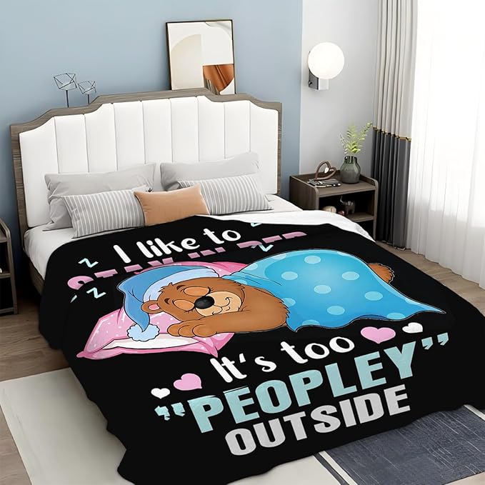 Funny Bear Throw Blanket Bear Gifts for Girls Boys Women Men Kids Adults Soft Flannel Fleece Blanket for Couch Sofa Bed Home Decor 60"x80"