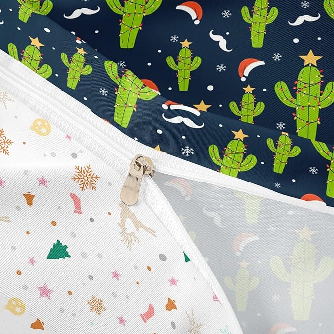 Feelyou Christmas Duvet Cover Boys Cartoon Cactus Xmas Theme Bedding Set for Kids Teens Ultra Soft Snowflake Comforter Cover Set New Year Bedspread Cover Room Decor Toddler Size Bedclothes Zipper