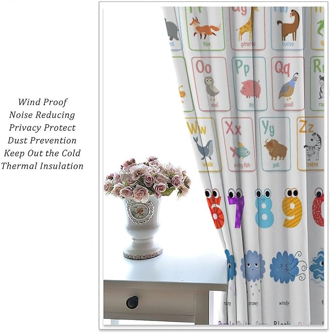 Kids Alphabet Curtains Cartoon Animal Funny Learning Colorful Educational Nursery Curtain with Rod Pocket for Bedroom Classroom Decor Drapes Window Treatments 2 Panels Set 72" W X 63" L