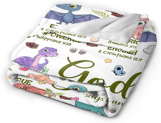 Dinosaur Blanket for Boys,God Says I Am Dinosaurs Throw Blanket,Dinosaur Gifts for Girls Baby,Meaningful Thoughtful Religious Baptism Christian Gifts,Bible Verse Quilt, 40"x50" for Kids
