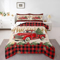 Erosebridal Merry Christmas Bedding Set Red Truck Queen Comforter Set for Kids Boys Girls Teens Room Decor,Xmas Tree Down Comforter Red Black Buffalo Plaid Decor Bed Set Car Printed Themed Quilt Set