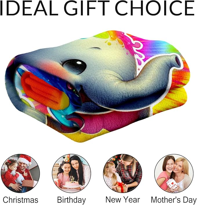 Custom Elephant Gifts for Women - 60" x 80" Inches Throw Blanket for Adults - Colorful Soft Fuzzy Blankets for Couch, Bed & Living Room