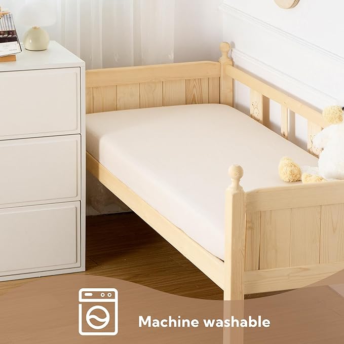 SOULFUL Muslin Crib Sheets for Boys Girls, 2 Pack Soft and Breathable Cotton Fitted Crib Sheets for Standard Crib Mattress (28"x 52", White & Beige & Light Tan)