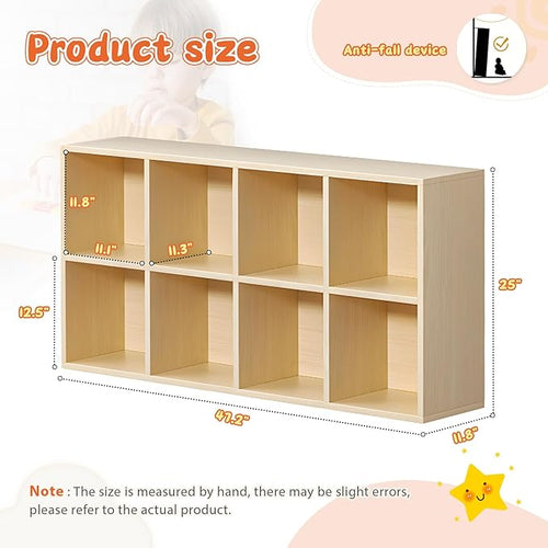 8 Cube Storage Organizer, Cubby Storage Organizer, Cube Shelf with Back Plate, Wooden Kids Bookcase for Toy, Solid Wood Cube Storage for Living Room/Bedroom/Hallway/School, Easy to Install