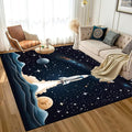 6' x 9' Space Rocket Rug for Kids Bedroom Black Stars Rugs Galaxy Carpet Planet Printed Throw Rugs for Boys Teens Living Room,180x275cm