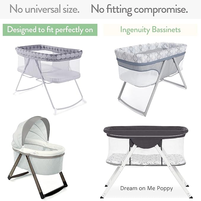 Bassinet Fitted Sheets Compatible with Ingenuity Foldaway Rocking, Lullanight Soothing, Snuggity Snug and Dream on Me Poppy Traveler Bassinet – Snuggly Soft 100% Jersey Cotton – 2 Pack