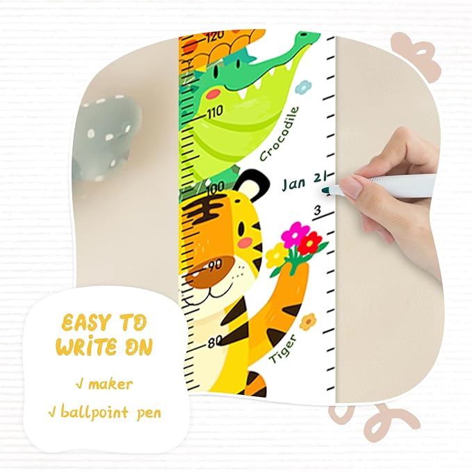 Personalized Name Height Chart for Kids, Kids Growth Chart for Wall, 59" X 7.9" Canvas Removable Height Chart Measuring Ruler for Kids & Baby(Paint Forest Animals）