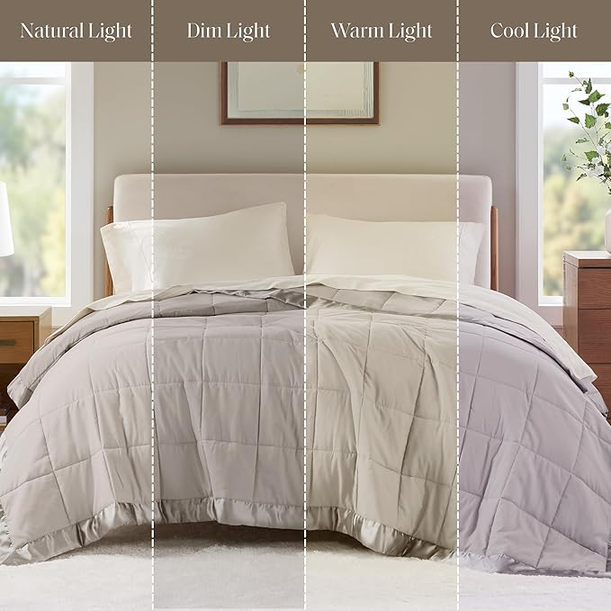 Madison Park Windom Down Alternative Blanket, Premium 3M Scotchgard Moisture Wicking Treatment, Lightweight and Soft Bed Cover For All Season, Satin Trim, Grey Twin