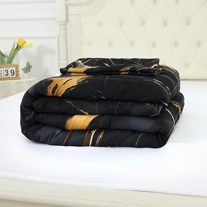Black and Gold Marble Comforter: Full Size Abstract Marbling Bedding Sets Luxury Gold Glitter Quilt Bed Set for Teens Boys Adults Bedroom Decor 1 Comforter & 2 Pillowcases