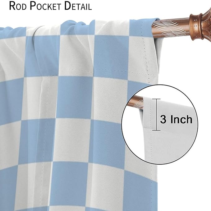 Blue Checkered Curtains,70s Vintage Twisted Checkered Window Drapes Colorful Groovy Trendy Wavy Hippie Grid Print Window Treatments for Kids Girls Bedroom Living Room 52" W X 84" L