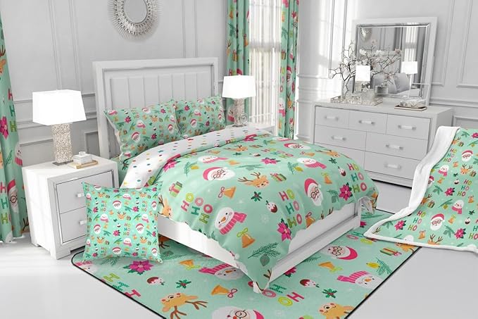 Feelyou Christmas Decor Bedding Set Soft for Boys Girls, Happy New Year Comforter Set Full Size Santa Claus Duvet Quilt Microfiber Bedroom Decor 3 Pcs with 2 Pillow Cases