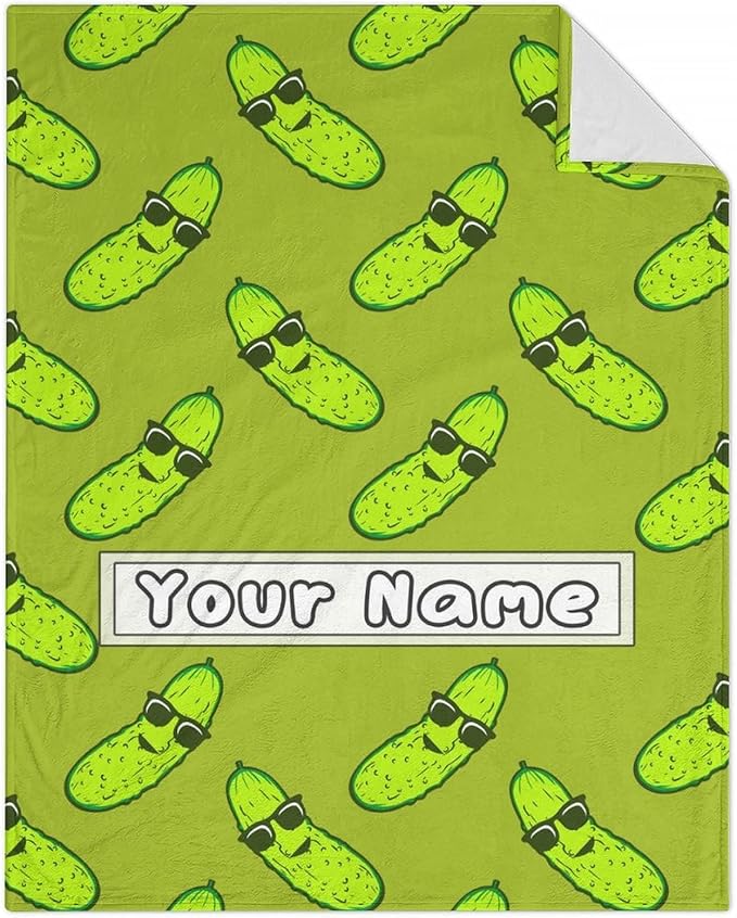 Custom Pickle Throw Blanket for Girls Boys - 40x50 Inches Crib Size - Soft Fluffy Cozy Blankets Gift - Green Funny Blanket Throws for Travel, Office