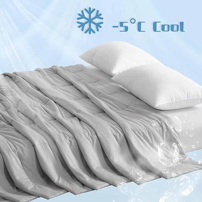 NTBAY Cooling Blanket Queen, 90x90 Inches - Lightweight Summer Bed Blanket for Hot Sleepers, Japanese Double-Sided Q-Max 0.45 Cooling Fabric, Light Grey