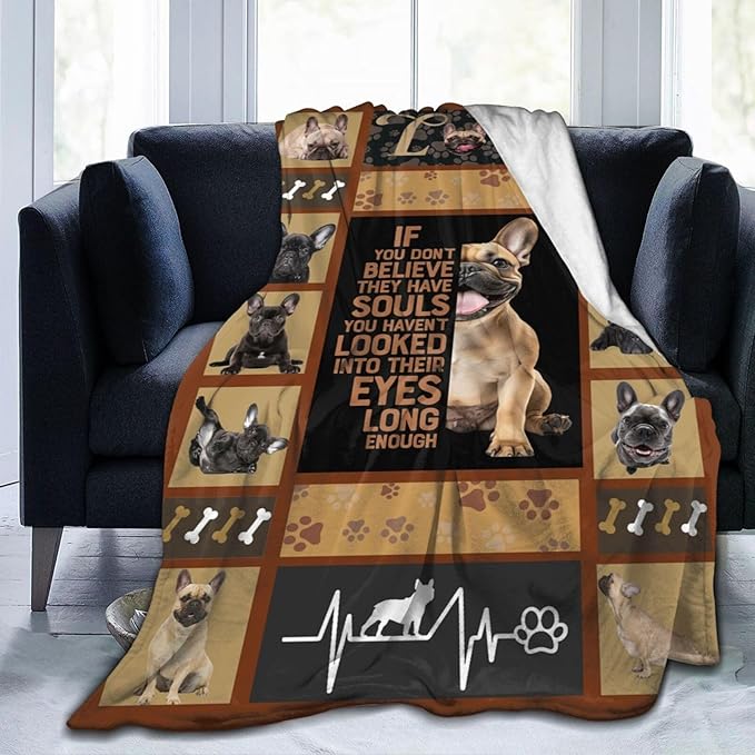 Cute French Bulldog Blanket Funny Dog Frenchie Throw Blankets Gifts for Girls Boys Cozy Warm Soft Fuzzy Flannel Throws Plush Stuffed Animal Pet Fleece Blanket Decor Gifts for Men Women 50"x40"