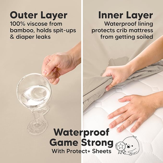 2-Pack Waterproof Baby Crib Sheets for Boys, Girls - 52x28 Viscose Derived from Bamboo Toddler Bed Sheet Neutral, Fitted Crib Mattress Protector Cover for Baby Bedding, Soft & Gentle (Foxtrot)