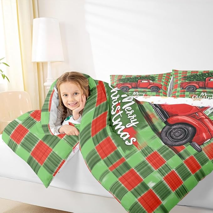 Feelyou Merry Christmas Comforter Set All Season Christmas Tree Bedding Set with 2 Pillow Cases Snowflake Microfiber Kids Full Bedclothes Winter Bedroom Decor Duvet Quilt Breathable Soft