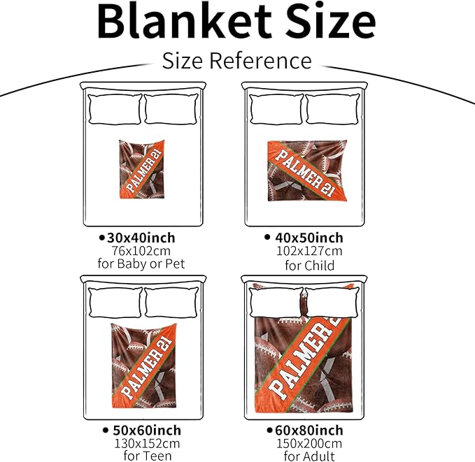 Personalized Football Baby Blanket Gifts: Custom Soft Flannel Fabric Blankets with Name Number for 0-6 Years Kids Boys Girls - Warm and Comfortable(50X60inch)