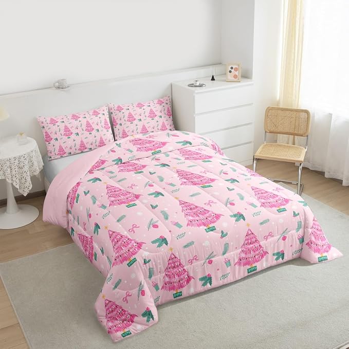 Feelyou Christmas Tree Comforter Set All Season Merry Christmas Bedding Set with 2 Pillow Cases Happy New Year Microfiber Kids Full Bedclothes Xmas Bedroom Decor Duvet Quilt Soft Lightweight