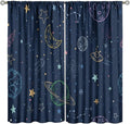 Navy Blue Space Curtains, Cartoon Outer Space Stars Planets Theme Galaxy Curtains for Kids Teens Bedroom Nursery Toddlers Room 42" W X 63" L