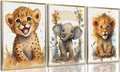 3Pcs Baby Safari Animal Wall Art Jungle Watercolor Animal Wall Decor Picture Painting Nursery Poster Prints Artwork for Boy Girl Room Home Decoration Unframed 16x24 In