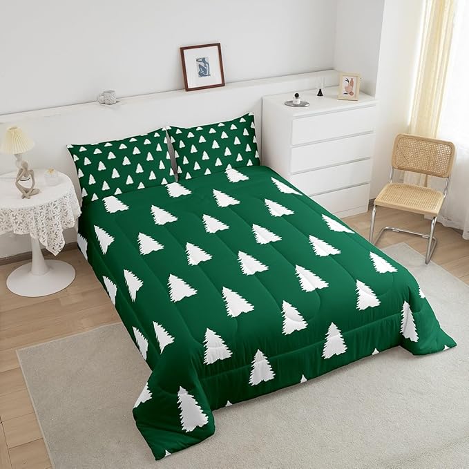Feelyou Christmas Trees Bedding Set for Kids Boys Girls King Size Xmas Comforter Set Ultra Soft Winter Xmas Comforter Holiday Decor Duvet Quilt Bedroom Decor Christmas Ornaments Quilt