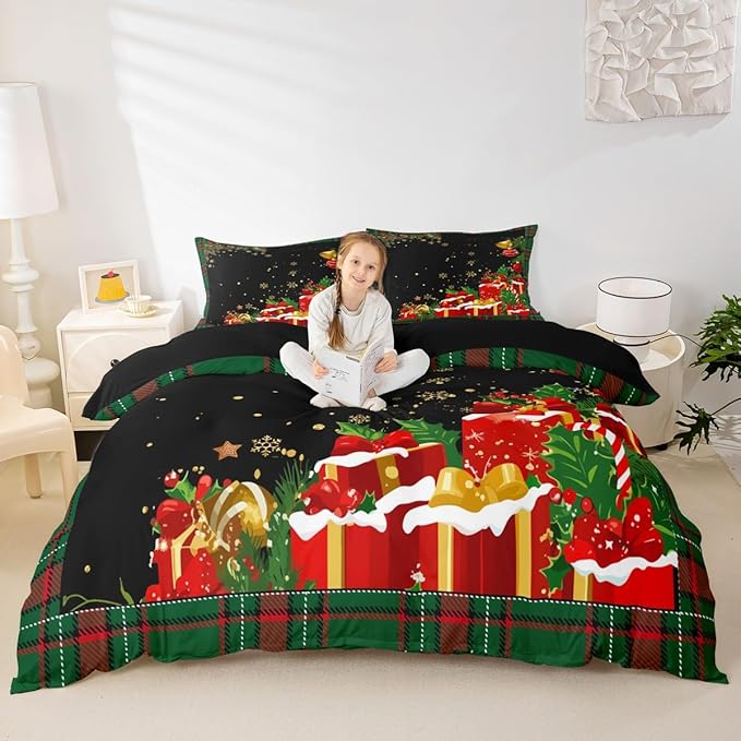 Christmas Bedding Duvet Cover Set Kids Snowflake Christmas Tree Bedding Set Boys Girls Xmas Theme Decor Comforter Cover Set Microfiber Luxury New Year Bedspread Cover Bedroom Bedclothes Queen Size