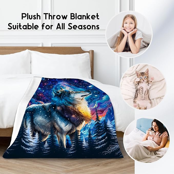 Boys Blanket Wolf Blankets Gifts for Kids - Flannel Soft Cool Throws for Office, Sofa - 30"x40"