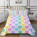 Manfei Cartoon Bowknot Kids Bedspread Twin Size,Colorful Geometric Grids Plaids Coverlet Set,Girls Women Room Decor,Cute Bow Tie Princess Dreamy Quilted Coverlet,Simple Bedding Quilt,1 Pillowcase