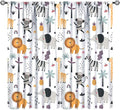 Cute Cartoon Animals Curtains Tropical Jungle Animals Elephant Giraffe Monkey Lion Modern Abstract Aesthetics for Kids Boys Bedroom Nursery Rod Pocket Decoration Window Drapes 2 Panels W21xL54in