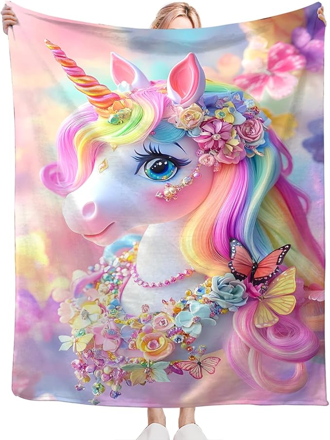 Tijuboni Pink Unicorn Throw Blanket Unicorn Gifts for Girls Women Boys Men Kids Adults Soft Flannel Fleece Blanket for Couch Sofa Bed Home Decor 50"x60"