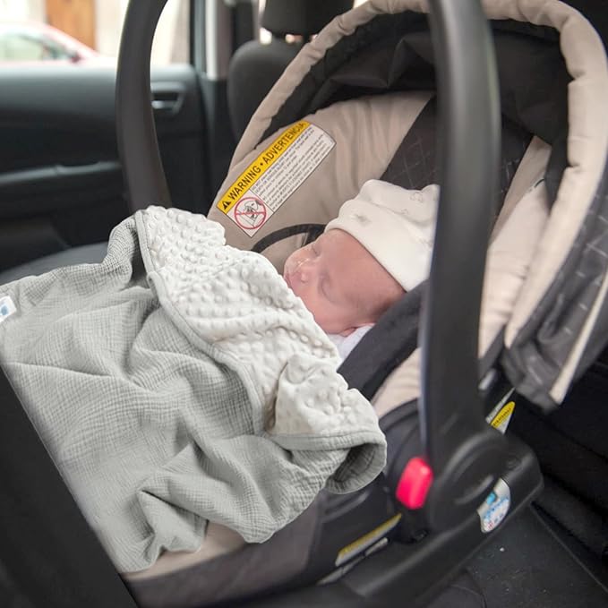 lulumoon Baby Blankets for Boys Newborn: Muslin & Minky Dotted Backing - Thermal Receiving Blanket for Stroller & Registry Gift 30"x40"（Gray