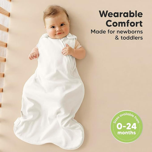2-Pack Organic Baby Sleep Sacks, 100% Cotton - Soft & Breathable 0.5TOG Baby Wearable Blanket,Toddler Sleeping Sack 6-18 months, Easy to Wear Transitional Swaddles for Newborns,Infants (Soft White, M)