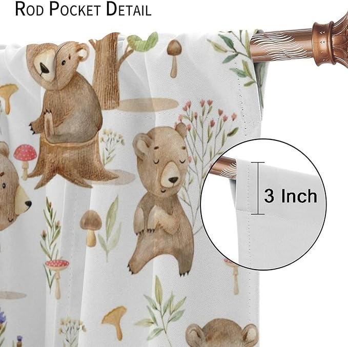 Forest Animal Curtains,Kids Home Bedroom Window Treatments, Cartoon Watercolor Bear Squirrel Woodland Animal Drapes 72x63in