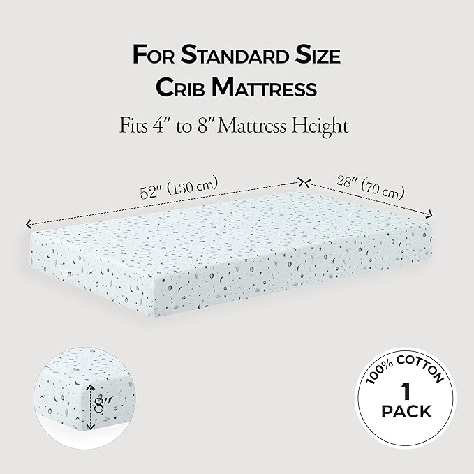 Dreamology Crib Sheets Cotton Boys, Girls, Soft & Breathable,1 Pack Baby Crib Sheet | 100% Muslin Cotton Crib Sheets for Standard Cribs, Toddler Bed Sheets, 28x52 Crib Mattress Sheets | Planets