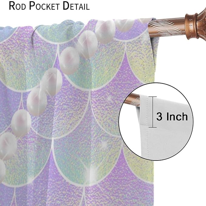 Mermaid Curtains, Gradient Color Pink Purple Pearl Ocean Theme Mermaid Fish Scale Print Decoration Suitable for Children Girls Bedroom Nursery Curtains 55x63 Inch
