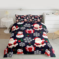 jejeloiu Merry Christmas Comforter Set Toddler Size Xmas Santa Claus Bedding Set for Kids Boys Girls Cute Snowman Duvet Quilt Dark Blue Bedroom Decor