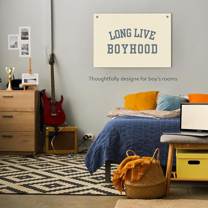Long Live Boyhood Boys Room Decor - Linen Nursery Banner for Toddler Room Decoration, Farmhouse Kids Wall Hanging, Canvas Banner Flag for Baby Shower, Birthday Gift - A12