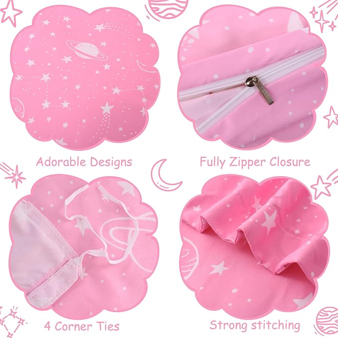JSD Pink Stars Kids Duvet Cover Set Full Size, 3 Piece Girls Space Theme Microfiber Comforter Cover with Pillow Shams Zipper Closure, Comforter Not Included