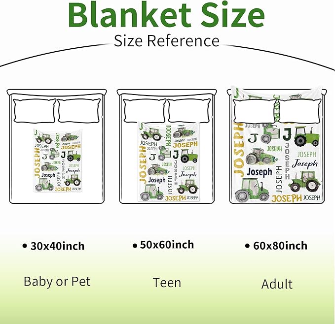 Personalized Tractor Blanket with Name for Baby Boys, Custom Name Blanket Trucks for Kid, Soft Flannel Toddler Blankets Customized Gift for Newborn Baby Shower Birthday-30 x40