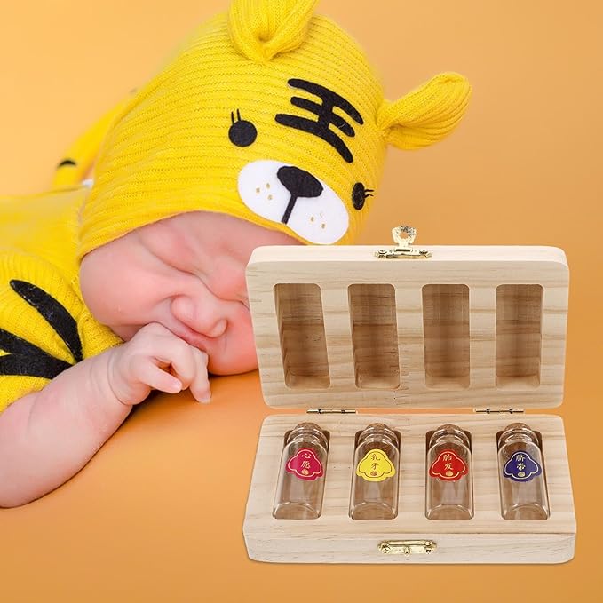 Multipurpose Keepsake Box for Large Wooden Organizer with Bottles for Lanugo Umbilical Cord First Hair Storage Memory Case Girl Boy Newborn Souvenir Holder