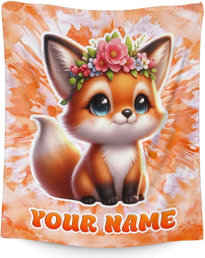 Personalized Fox Blanket - 30" x 40" Inches Animal Throw Blanket Gifts for Kids, Girls - Soft Furry Throw Stuff for Sofa, Lap