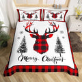 jejeloiu Christmas Bedding Set for Kids Boys Girls Xmas Deer Elk Antlers Comforter Cover Set Queen Size Buffalo Check Grid Duvet Cover Bedroom Decor Xmas Bedding Collection 3Pcs