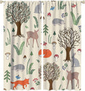 Kids Forest Animal Curtains, Rustic Cute Wild Animal Fox Deer Hedgehog Window Treatments Farmhouse Woodland Window Drapes for Girls Boys Nursery Toddler Bedroom 52x84in