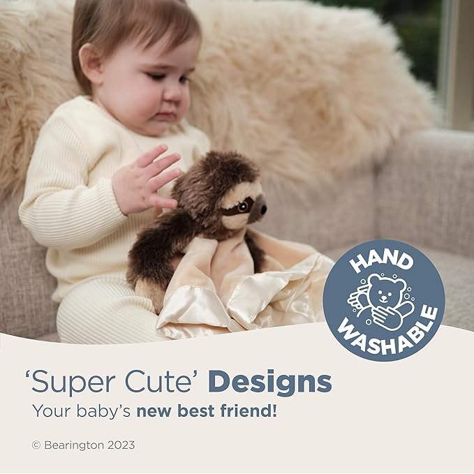 Bearington Baby Speedster Snuggler, 15 Inch Sloth Plush Stuffed Animal Security Blanket Lovey for Babies
