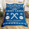 jejeloiu Christmas Bedding Set Queen Size Kids Christmas Quote Comforter Cover Set for Boys Girls Teens Candy Canes Print Duvet Cover Xmas Bedspread Cover Room Decorations Blue Quilt Cover
