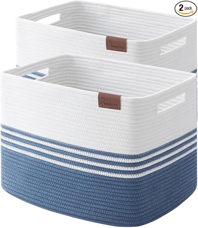 Storage Baskets, 42L*2 Pack Storage Baskets for Organizing, Laundry Basket for Closet, Cotton Rope Blanket Basket for Storage, Toy Storage Basket for Living Room, Laundry Room, Bedroom-Navy